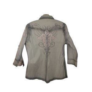 ROCKIN PASSIONATO Embellished Gray Button Up Top Coastal cowgirl western luxury‎